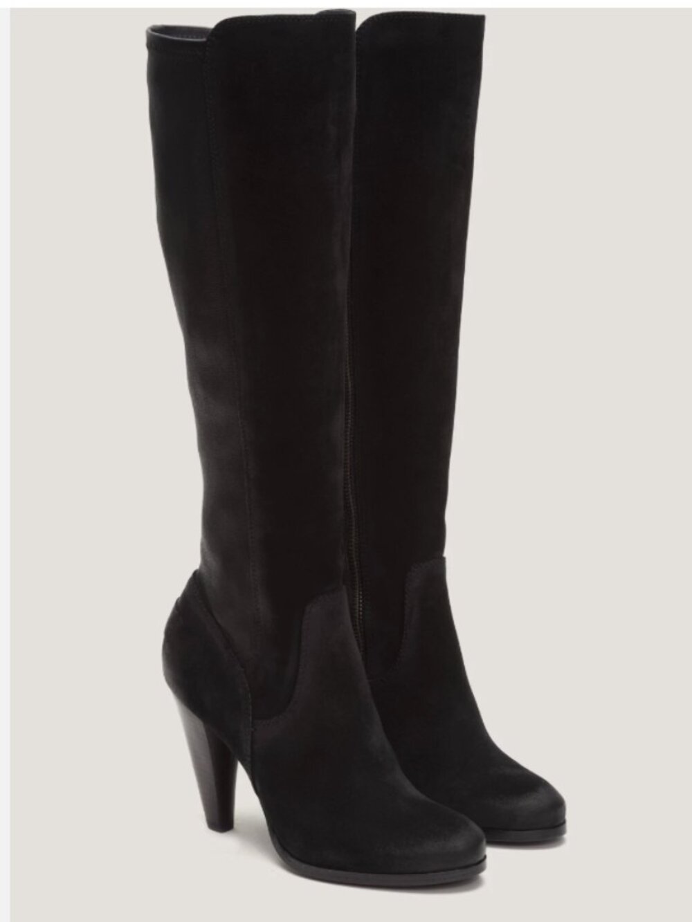 $399 Frye Mikaela Tall Black Real Suede Knee High Zip Up NYC Fall Heeled Boot